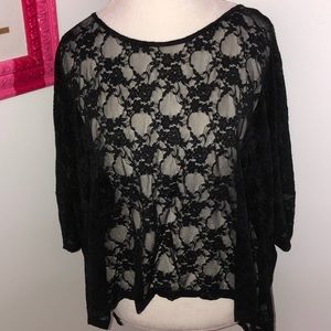 Express Vintage sheer lace flowy top cuff sleeve